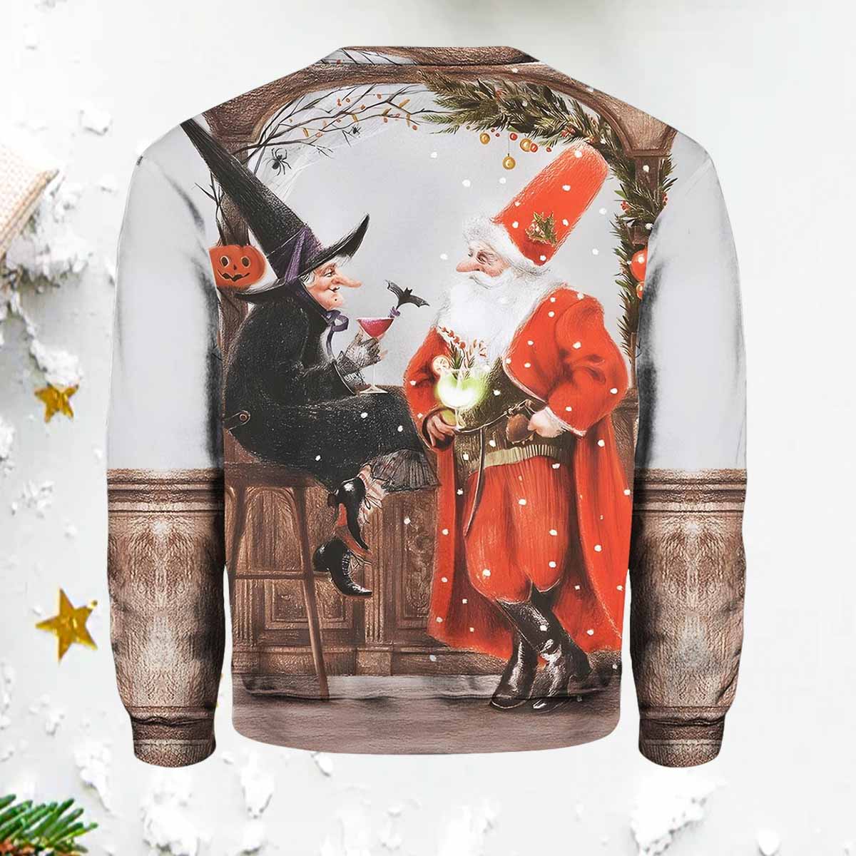 Vintage Christmas Santa And Witch Casual Printed Sweater Vintage Christmas Santa And Witch Casual Printed Sweater