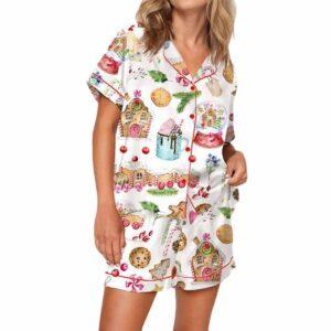 Watercolor Christmas Gingerbreads Satin Pajama Set
