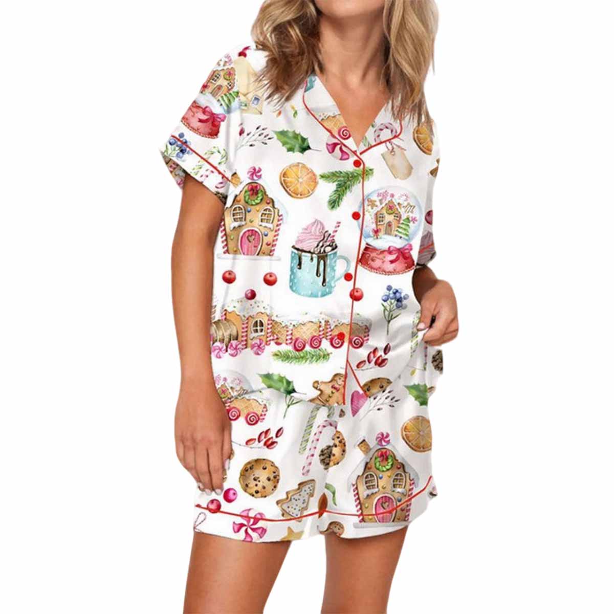 Watercolor Christmas Gingerbreads Satin Pajama Set Watercolor Christmas Gingerbreads Satin Pajama Set