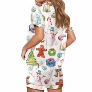 Watercolor Holiday Christmas Tree Snowman Snowflake Winter Satin Pajama Set 1 Watercolor Holiday Christmas Tree Snowman Snowflake Winter Satin Pajama Set