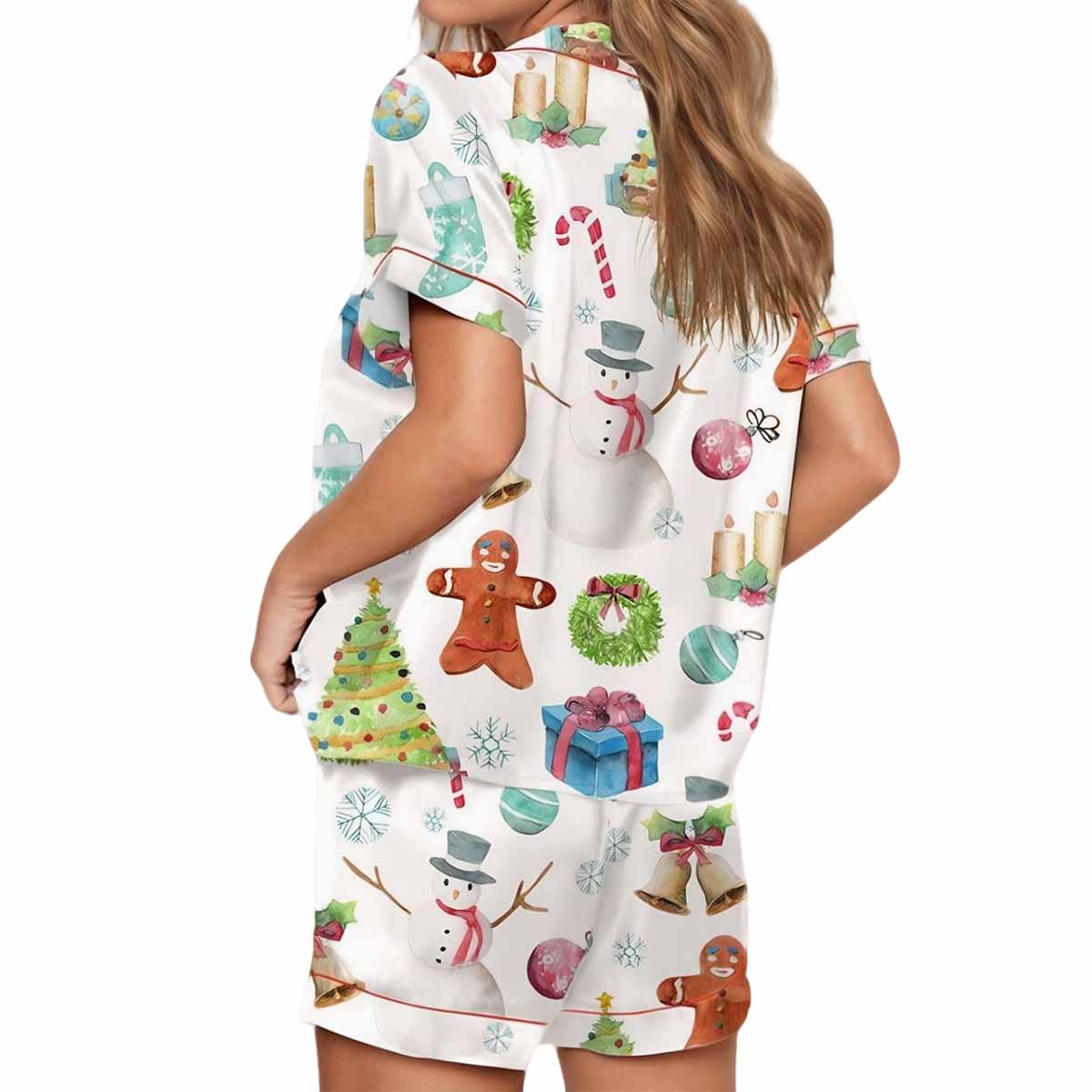Watercolor Holiday Christmas Tree Snowman Snowflake Winter Satin Pajama Set Watercolor Holiday Christmas Tree Snowman Snowflake Winter Satin Pajama Set