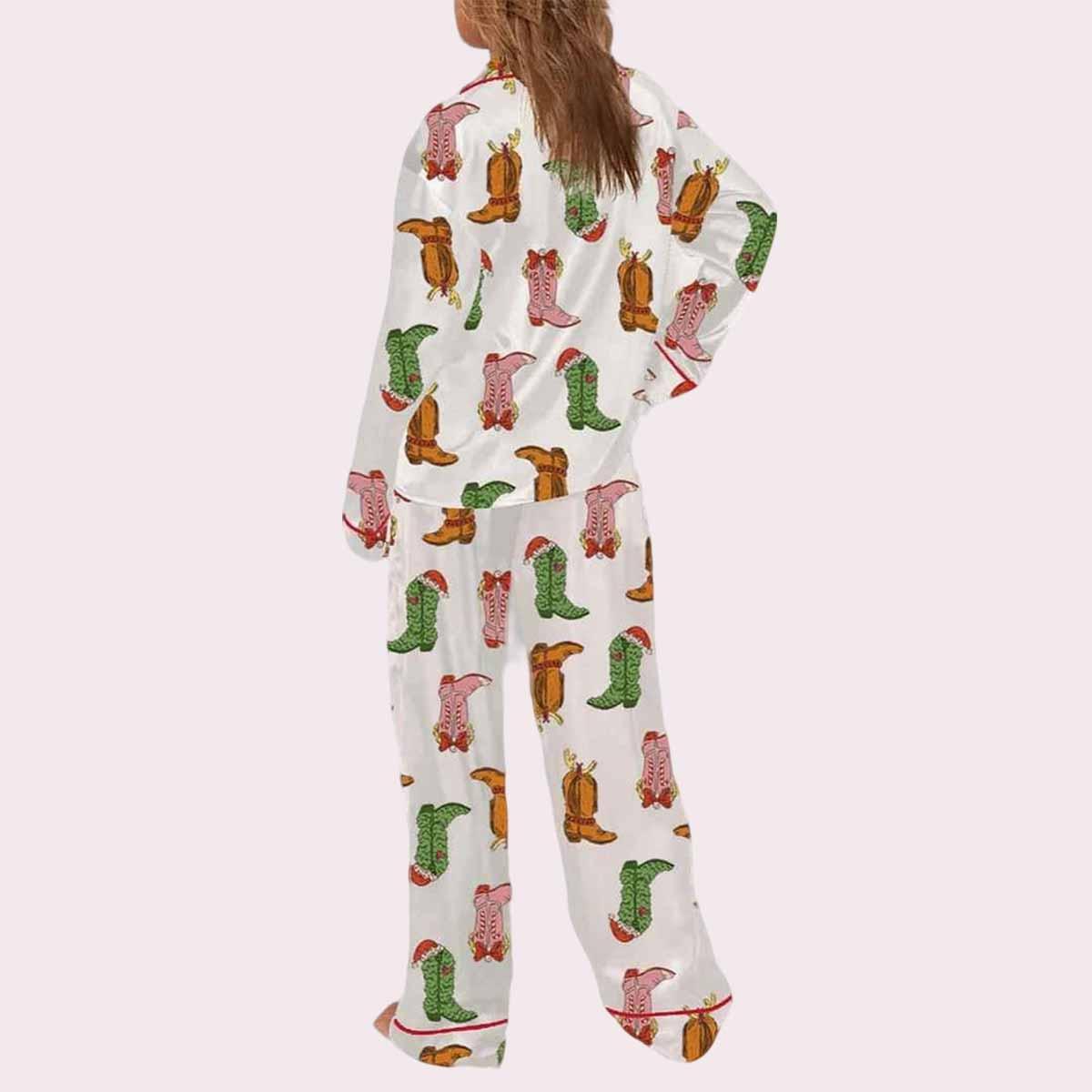 Western Grnch Cowboy Boots Christmas Pajama Set Western Grnch Cowboy Boots Christmas Pajama Set