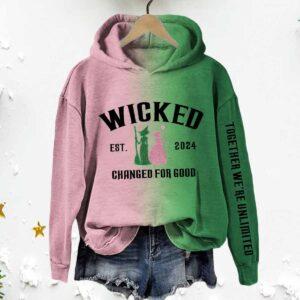 Wicked Movie Inspired Witch And Princess Contrast Gradient Hoodie Wicked Movie Inspired Witch And Princess Contrast Gradient Hoodie
