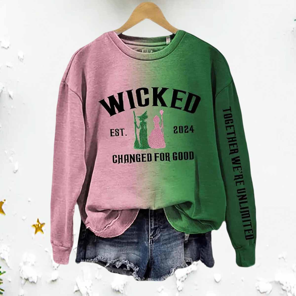 Wicked Movie Inspired Witch And Princess Contrast Gradient Hoodie Wicked Movie Inspired Witch And Princess Contrast Gradient Hoodie