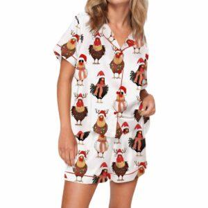 Сute Christmas Chickens Satin Pajama Set Сute Christmas Chickens Satin Pajama Set