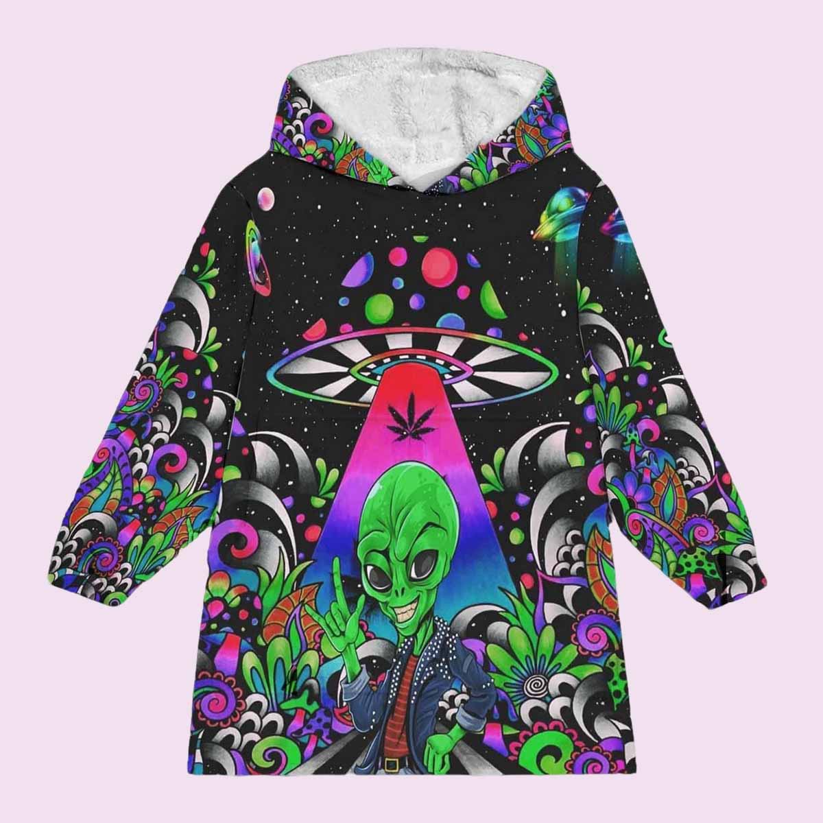Alien Psychedelic Mushroom Blanket Hoodie Alien Psychedelic Mushroom Blanket Hoodie