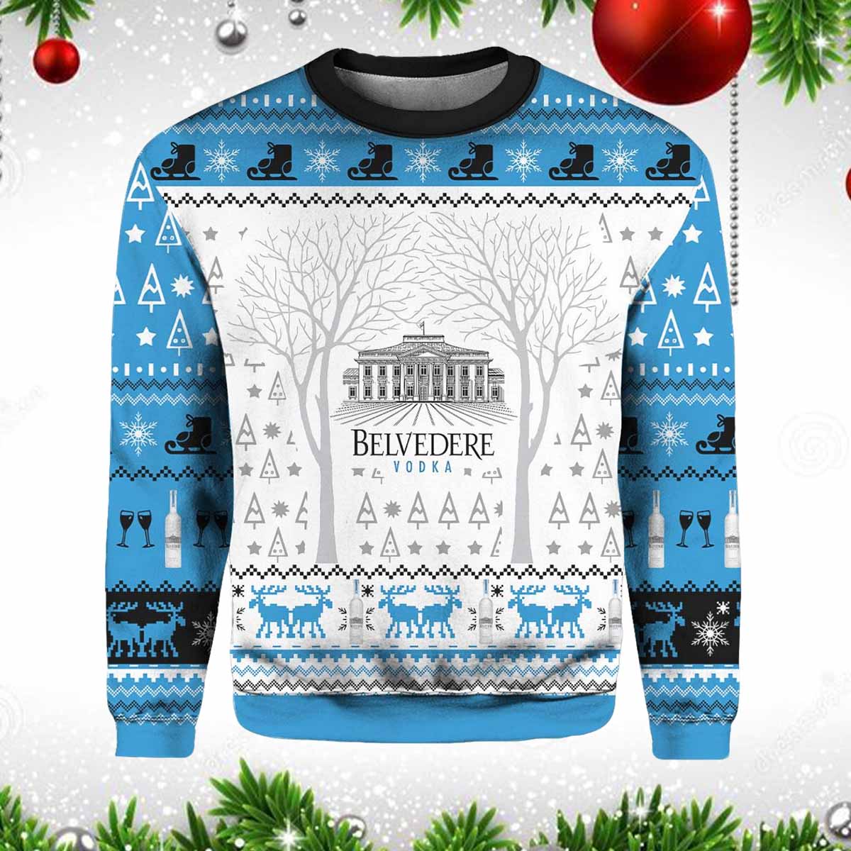 Belvedere Vodka 3D Printed Ugly Christmas Sweater Belvedere Vodka 3D Printed Ugly Christmas Sweater