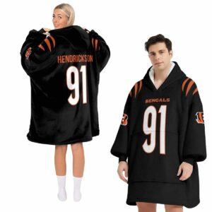 Bengals Hendrickson 91 Football Blanket Hoodie
