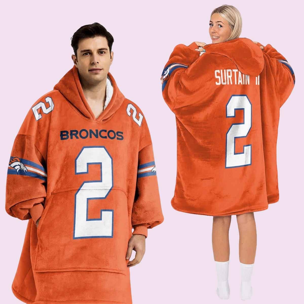 Broncos Surtain 2 Football Blanket Hoodie Broncos Surtain 2 Football Blanket Hoodie