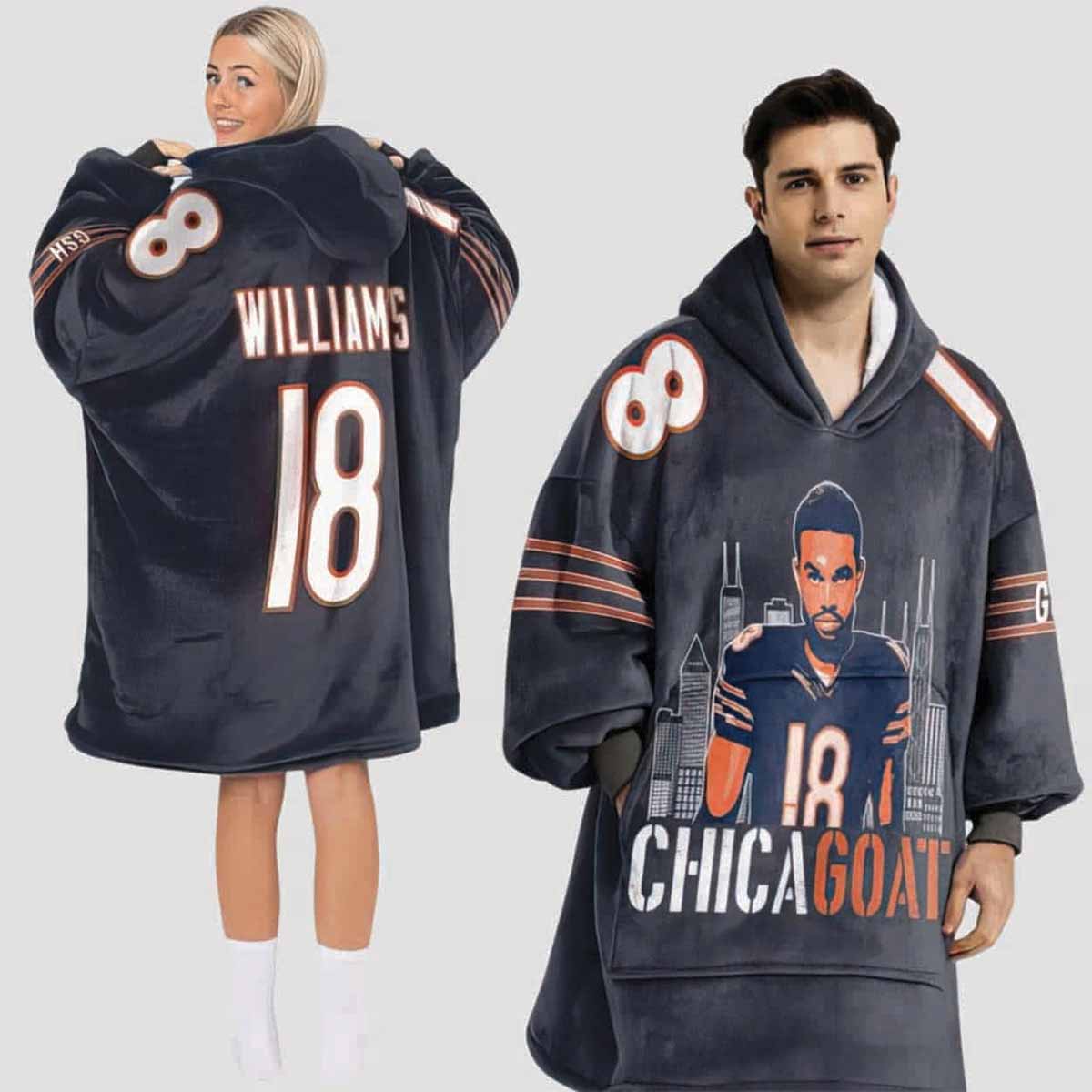 Chicagoat Williams 18 Football Blanket Hoodie Chicagoat Williams 18 Football Blanket Hoodie
