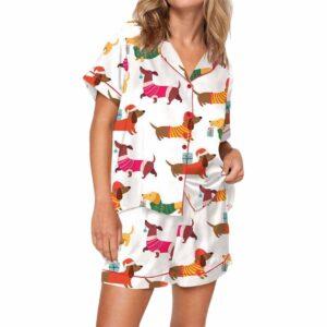 Christmas Festive Dachshund Satin Pajama Set Christmas Festive Dachshund Satin Pajama Set