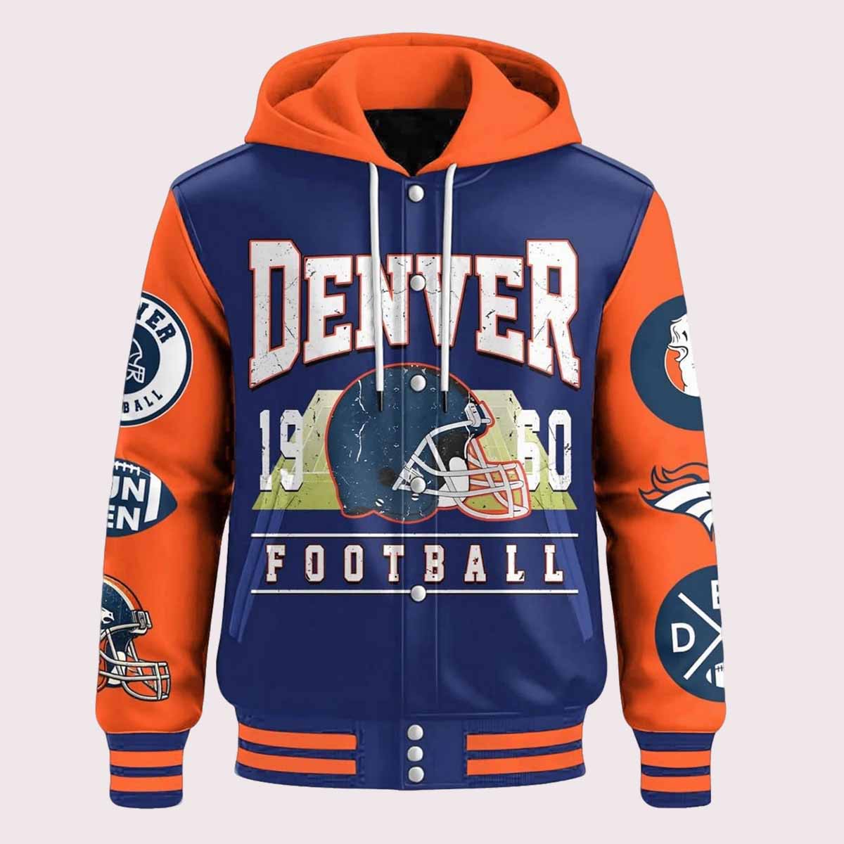 Denver Football Hooded Baseball Jacket Denver Football Hooded Baseball Jacket