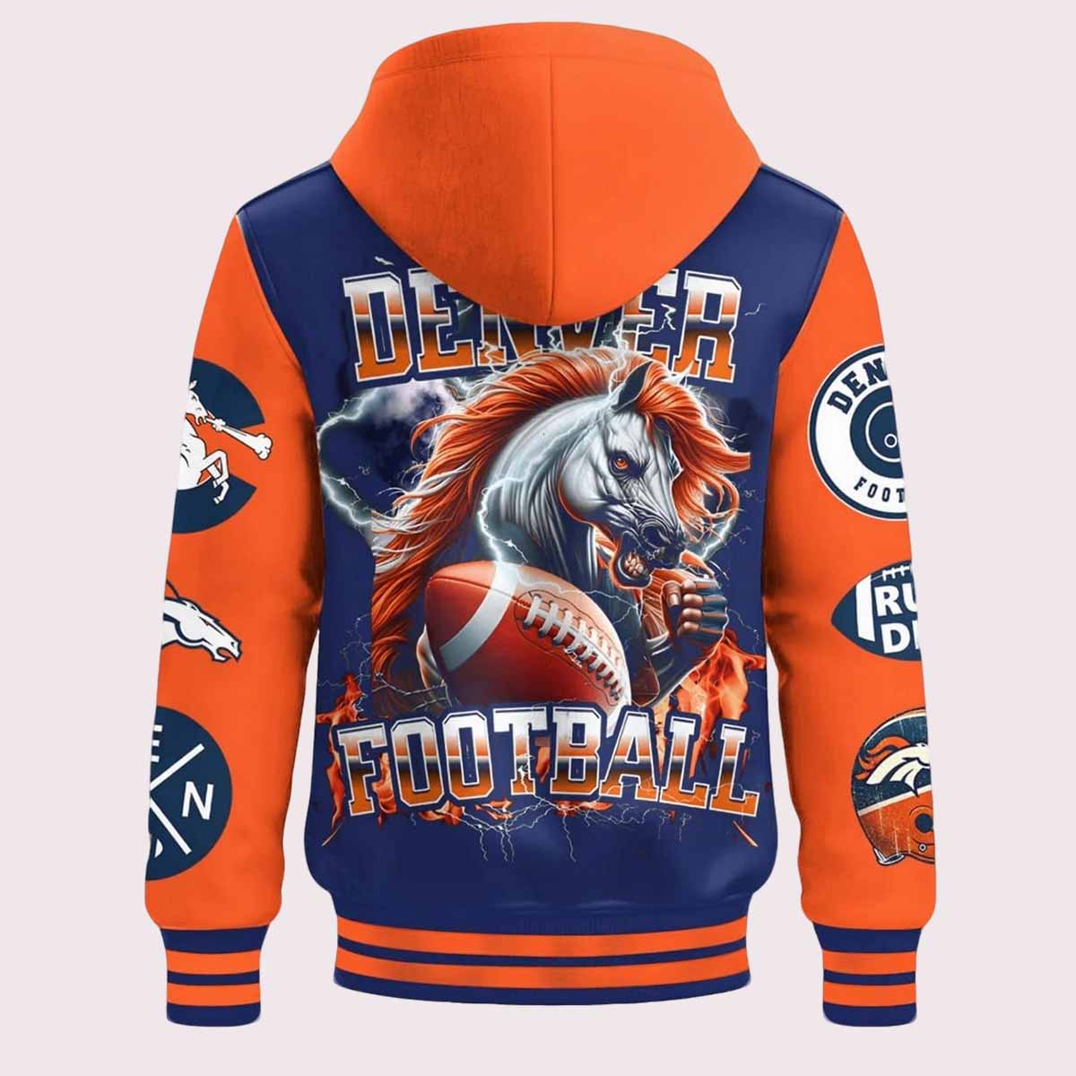 Denver Football Hooded Baseball Jacket Denver Football Hooded Baseball Jacket