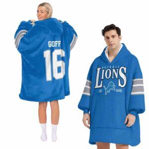 Detroit Goff 16 Football Unisex Blanket Hoodie