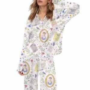 Jane Austen Print Satin Pajama Set