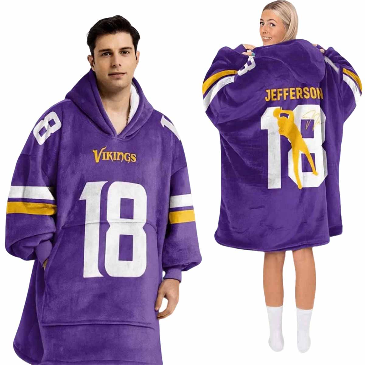 Jefferson 18 Vikings Football Unisex Blanket Hoodie Jefferson 18 Vikings Football Unisex Blanket Hoodie