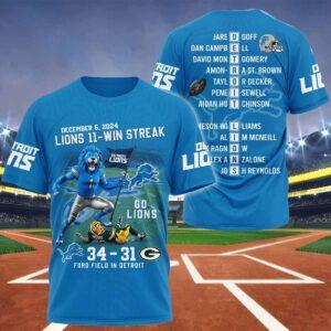 Lions 11 Win Streak Lions 34 31 Packers Ford Field In Detroit Shirt Lions 11 Win Streak Lions 34 31 Packers Ford Field In Detroit Shirt