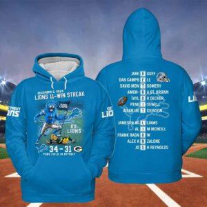 Lions 11 Win Streak Lions 34 31 Packers Ford Field In Detroit Shirt