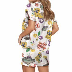 Mardi Gras Beads Pelican Crab Alligator Satin Pajama Set 1 Mardi Gras Beads Pelican Crab Alligator Satin Pajama Set