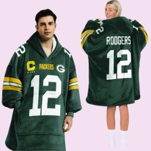 Packers Rodgers 12 Football Unisex Blanket Hoodie