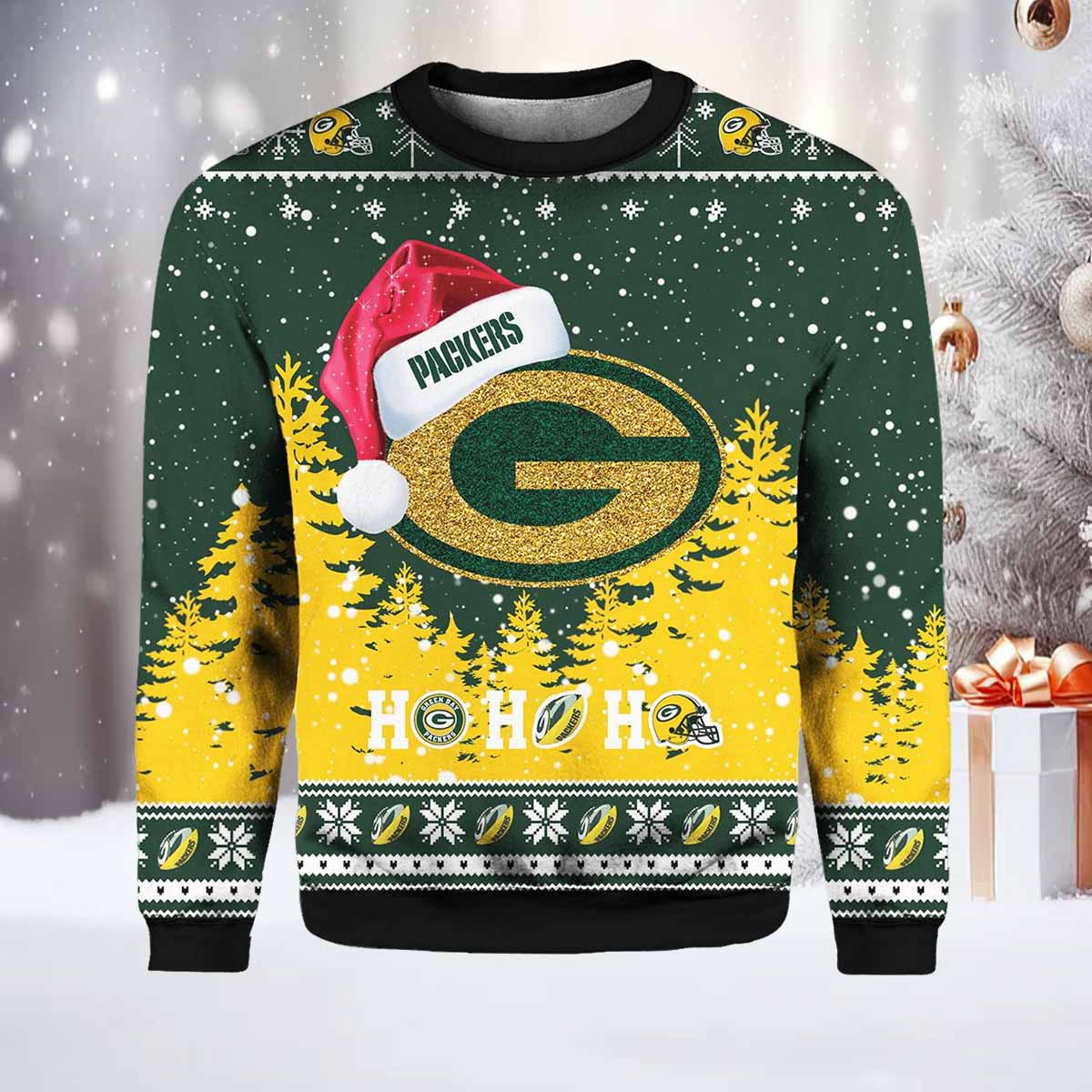 Packers Symbol Wearing Santa Claus Hat Ho Ho Ho Sweater Packers Symbol Wearing Santa Claus Hat Ho Ho Ho Sweater