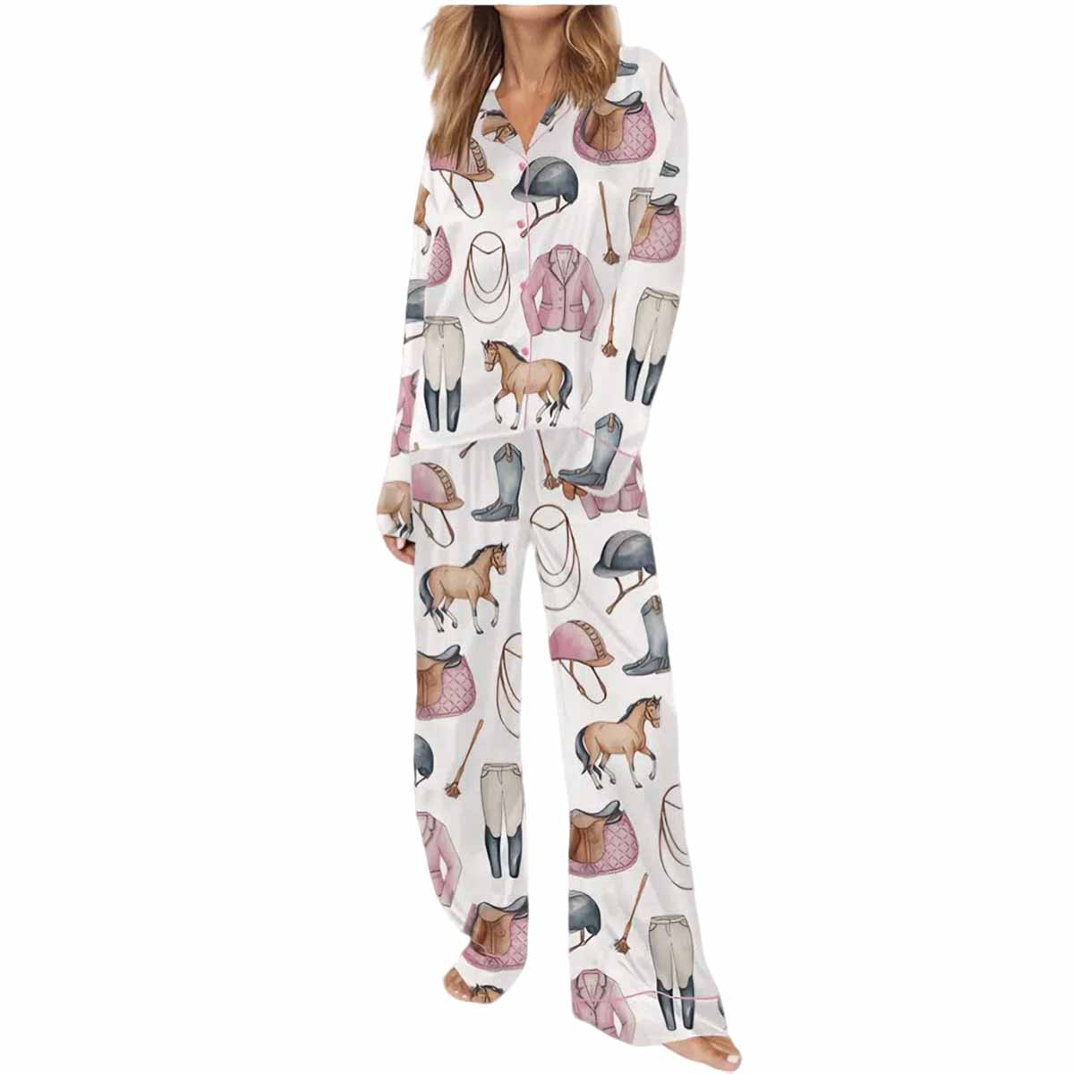 Pink Horseback Riding Satin Pajama Set Pink Horseback Riding Satin Pajama Set