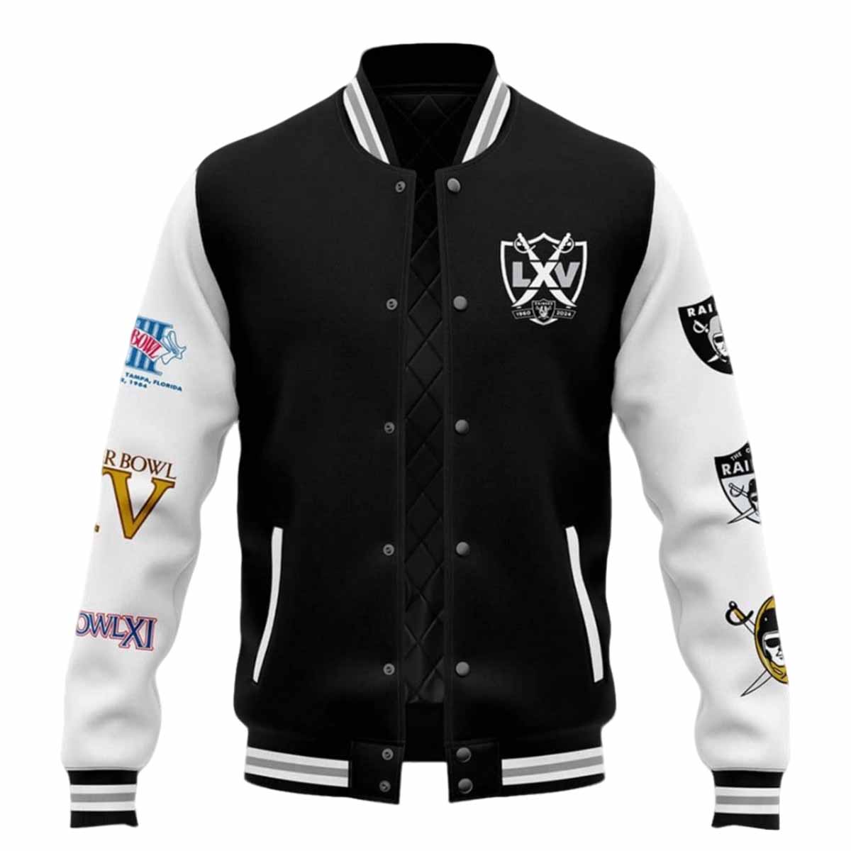 Raiders LXV 1960 2024 3X Champions Baseball Jacket Raiders LXV 1960 2024 3X Champions Baseball Jacket