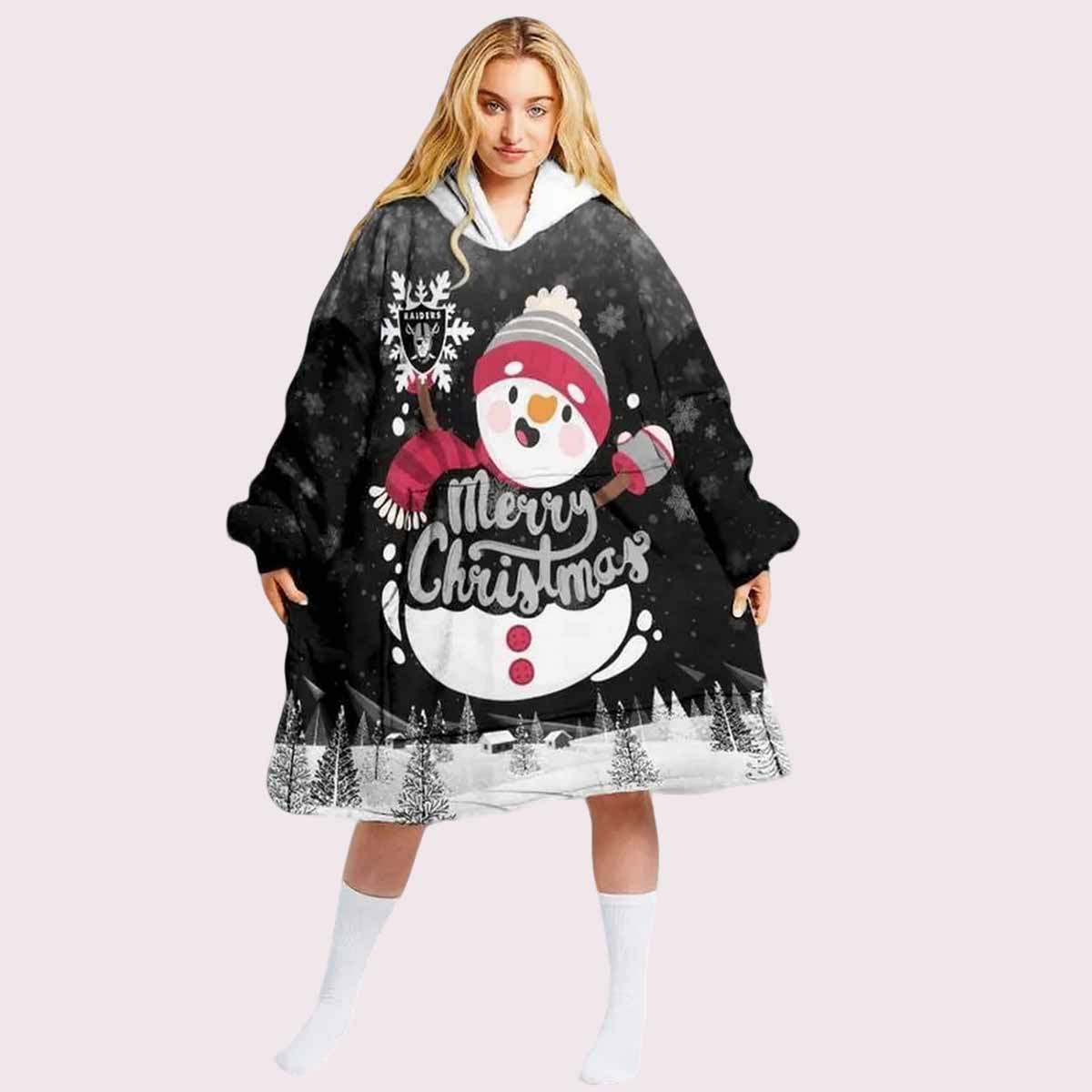 Raiders Snowman Merry Christmas Unisex Blanket Hoodie Raiders Snowman Merry Christmas Unisex Blanket Hoodie