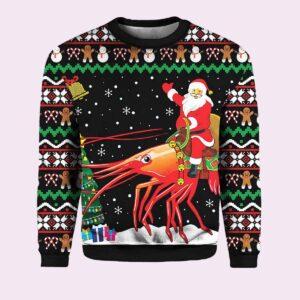 Santa Claus Riding A Lobster Ugly Christmas Sweater
