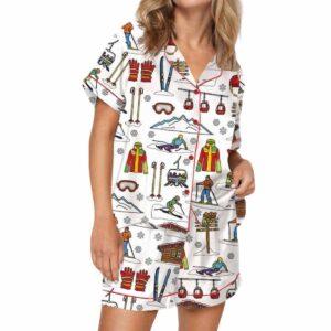 Skiing Theme Satin Pajama Set Skiing Theme Satin Pajama Set