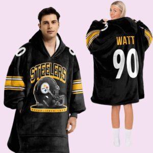 Steelers Watt 90 Football Blanket Hoodie 1 Steelers Watt 90 Football Blanket Hoodie