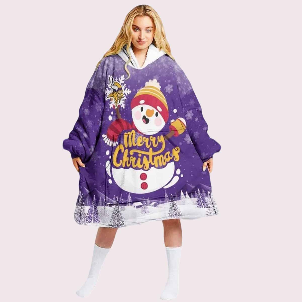 Vikings Snowman Merry Christmas Unisex Blanket Hoodie Vikings Snowman Merry Christmas Unisex Blanket Hoodie
