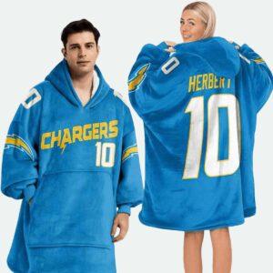Chargers Herbert 10 Football Blanket Hoodie