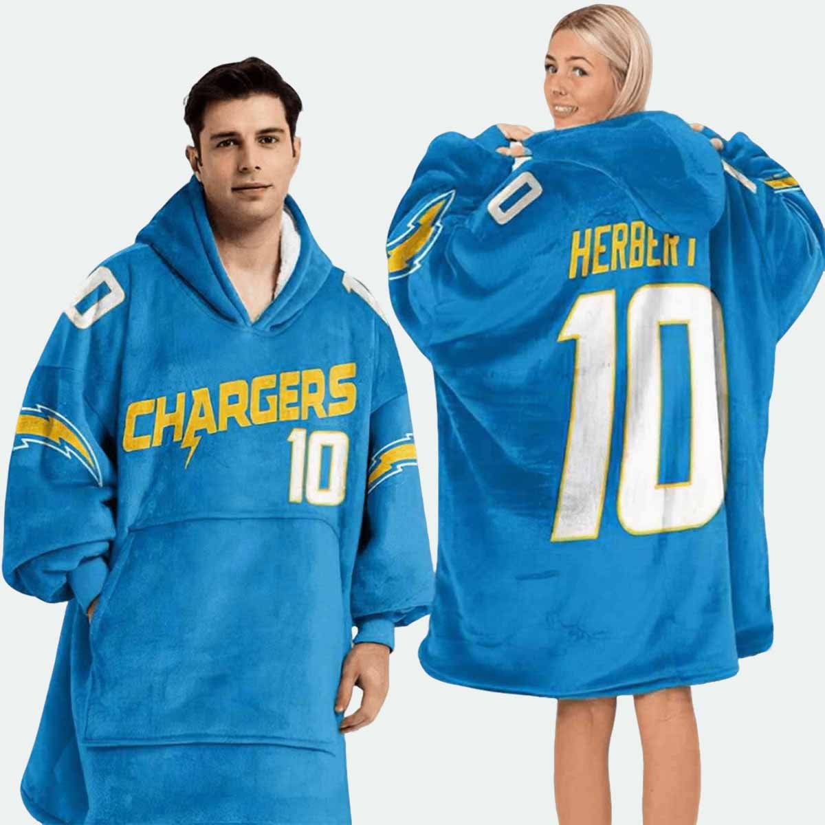 Chargers Herbert 10 Football Blanket Hoodie Chargers Herbert 10 Football Blanket Hoodie