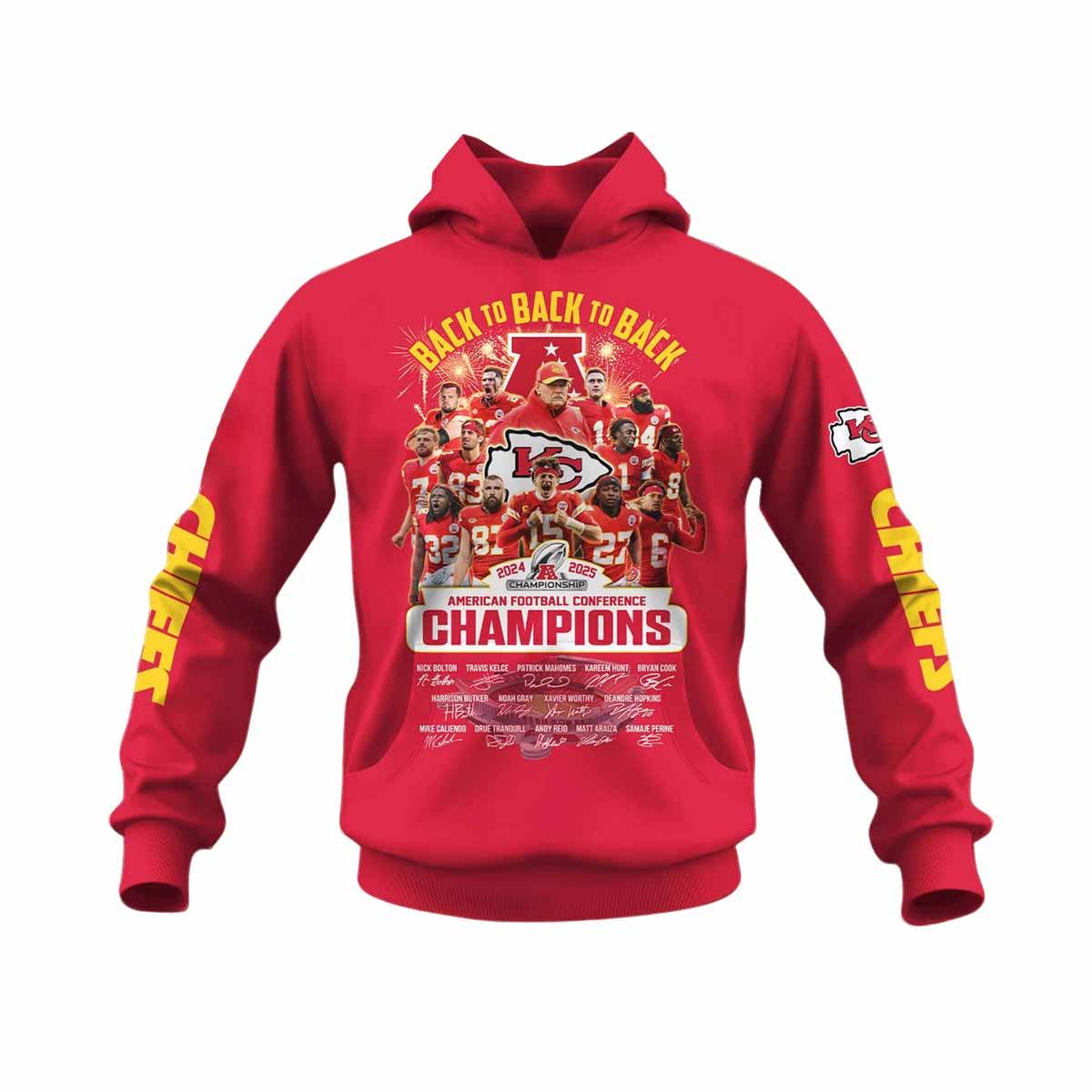 Chiefs Back To Back AFC Champions 2024 2025 Hoodie Chiefs Back To Back AFC Champions 2024 2025 Hoodie