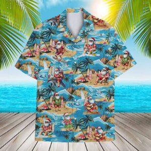 Christmas Tropical Santa Surfing Hawaiian Shirt