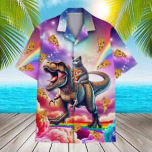 Galaxy Cat Riding Dinosaur Hawaiian Shirt