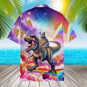 Galaxy Cat Riding Dinosaur Hawaiian Shirt