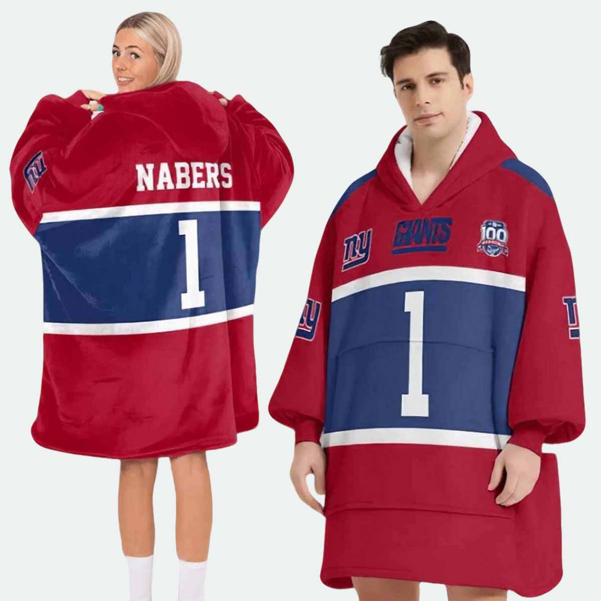 Giants Nabers 1 Football Blanket Hoodie Giants Nabers 1 Football Blanket Hoodie