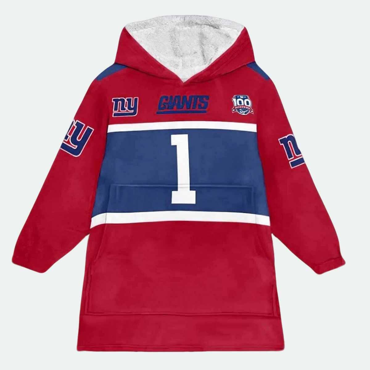 Giants Nabers 1 Football Blanket Hoodie Giants Nabers 1 Football Blanket Hoodie