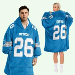 Lions 26 Gibs Football Blanket Hoodie Lions 26 Gibs Football Blanket Hoodie