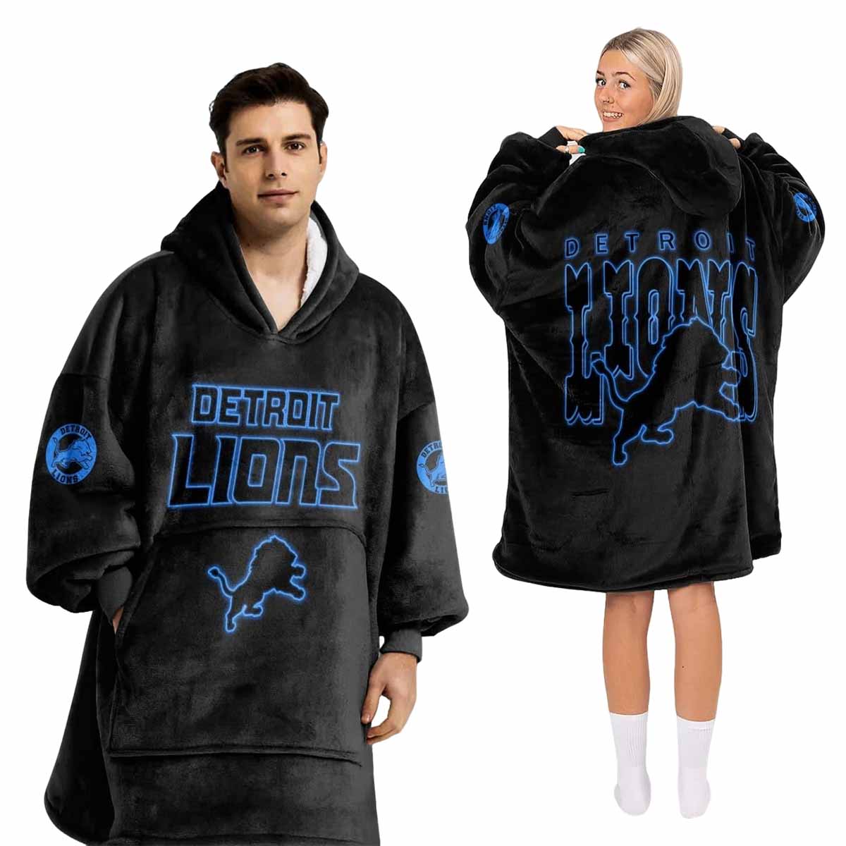 Lions Football 2024 Back In Black Unisex Blanket Hoodie Lions Football 2024 Back In Black Unisex Blanket Hoodie