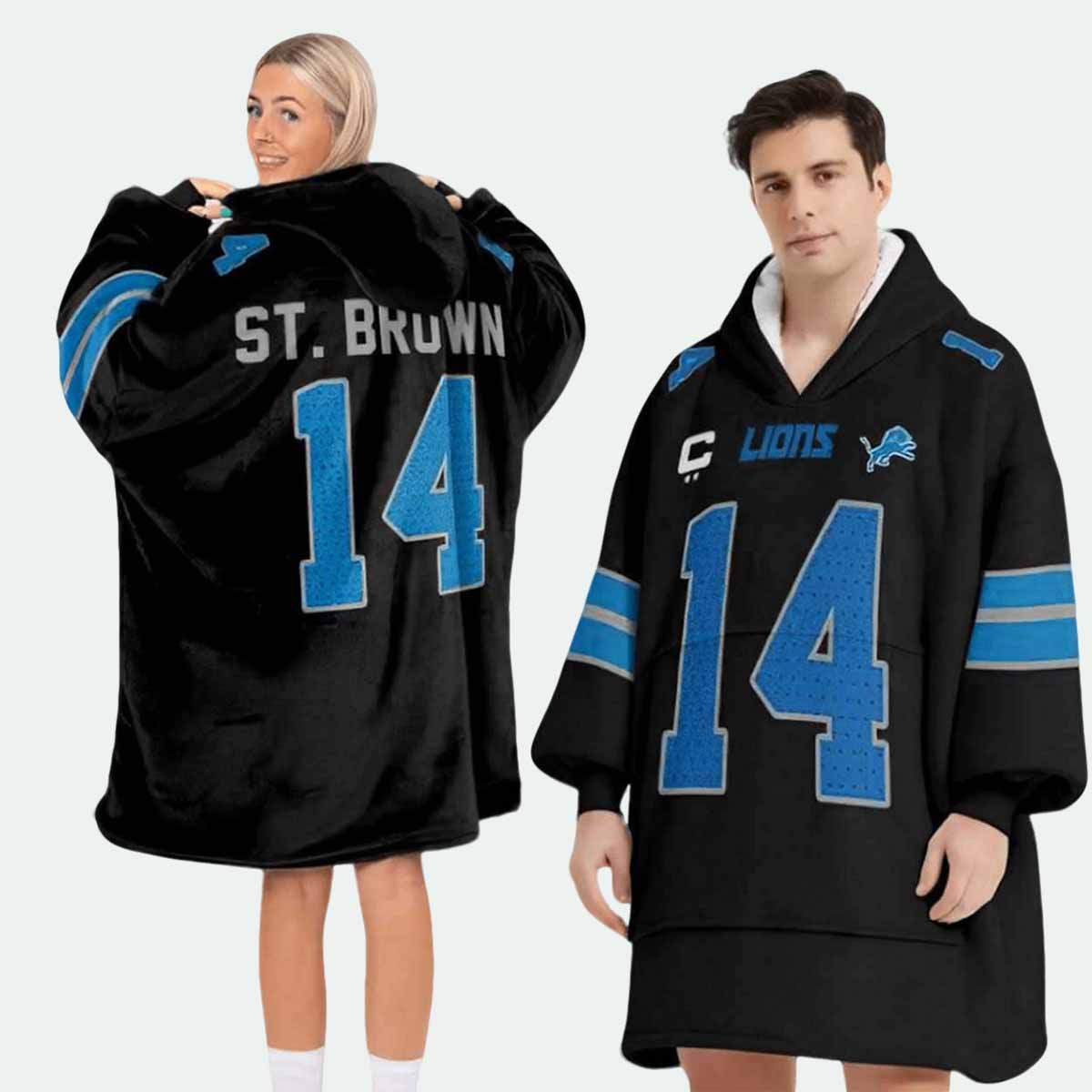 Lions St Brown 14 Football Unisex Blanket Hoodie Lions St Brown 14 Football Unisex Blanket Hoodie