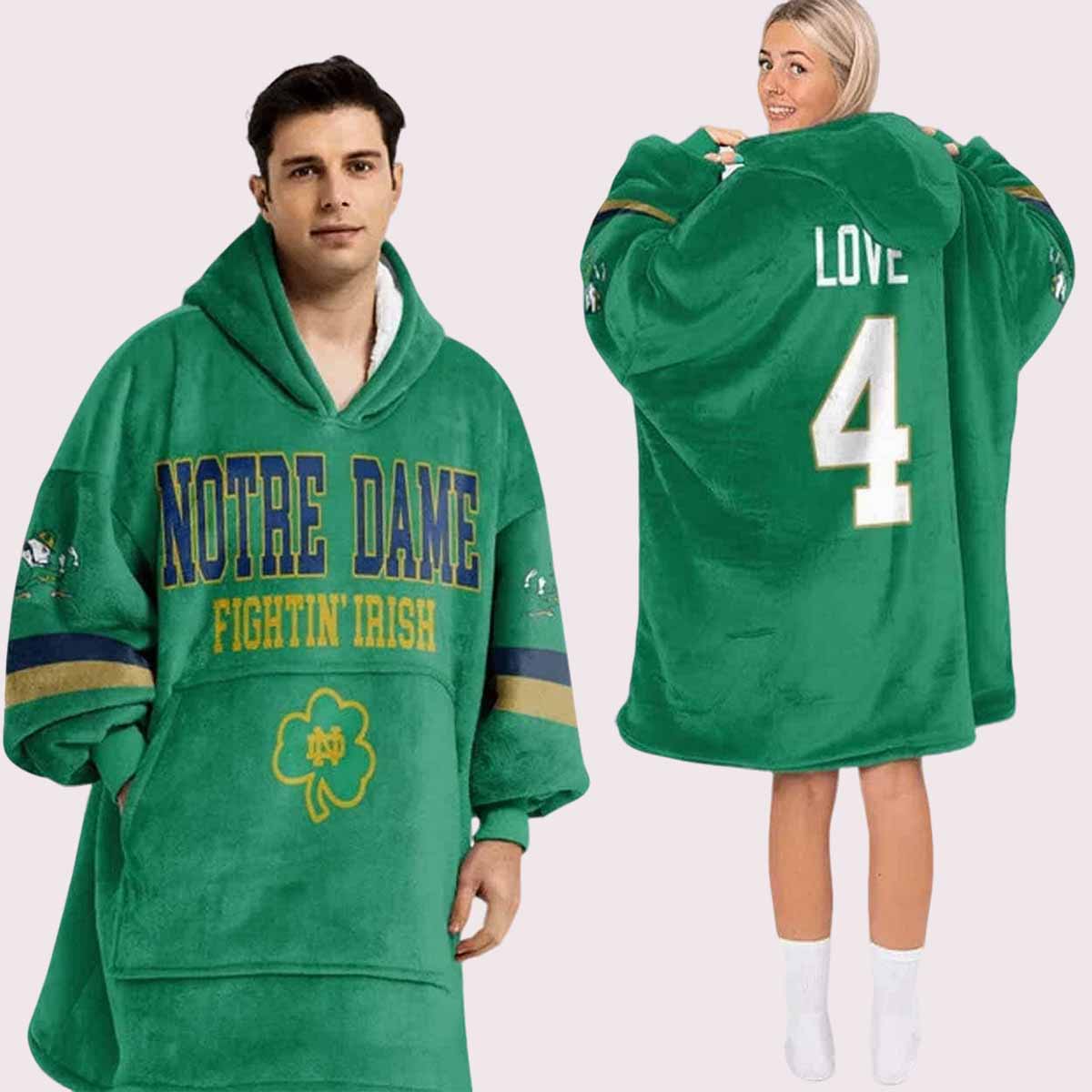 Love 4 Notre Dame Football Unisex Blanket Hoodie Love 4 Notre Dame Football Unisex Blanket Hoodie