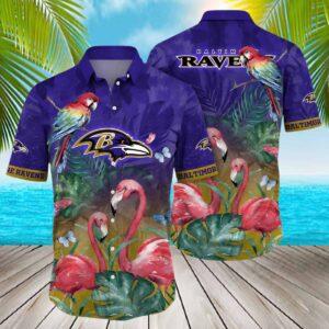Ravens Hawaiian Shirt With Pink Flamingos Ravens Hawaiian Shirt With Pink Flamingos