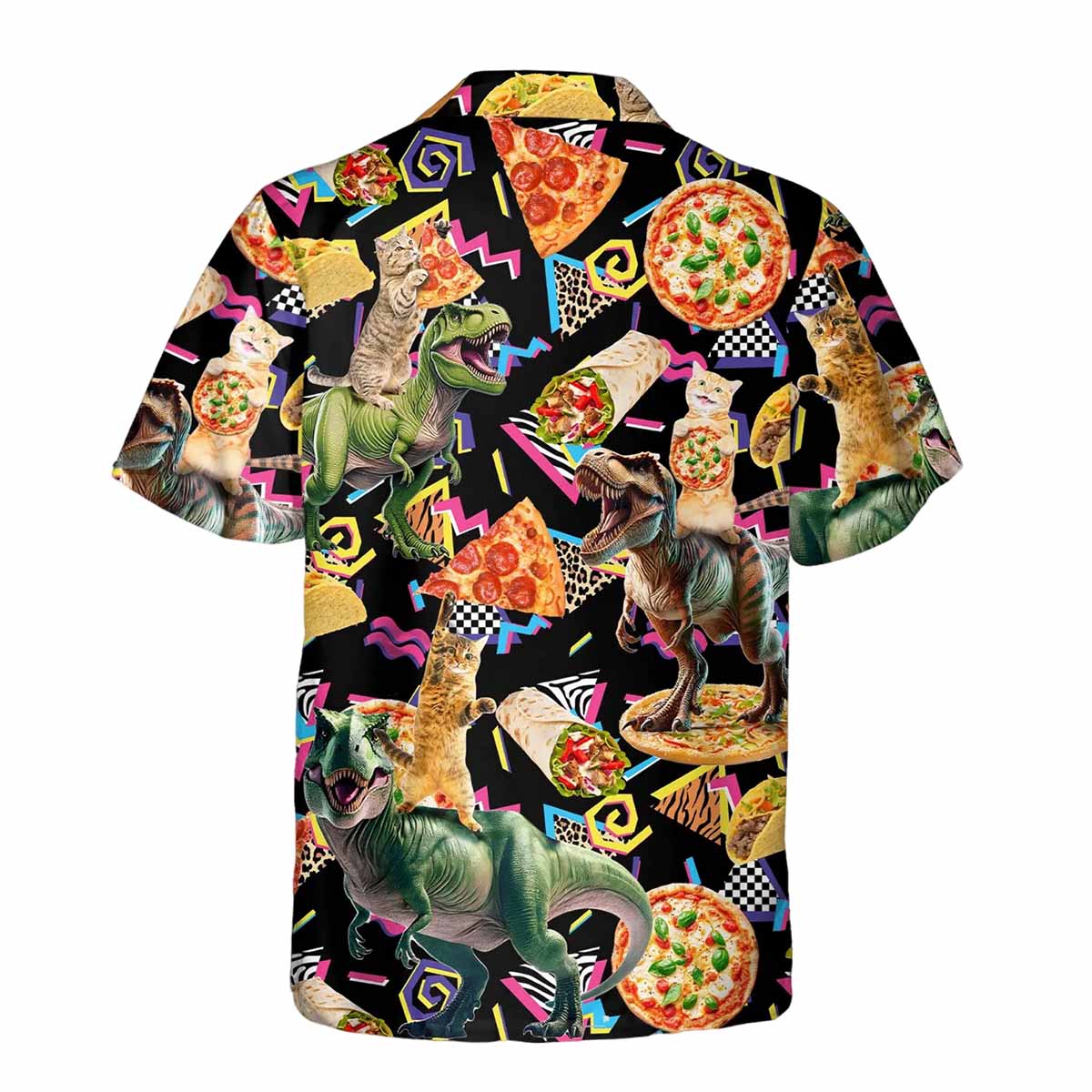 Retro Cat Riding Dinosaur Pizza Hawaiian Shirt Retro Cat Riding Dinosaur Pizza Hawaiian Shirt