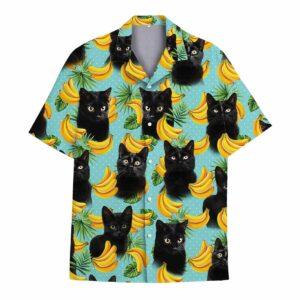 Tropical Black Cat Banana Hawaiian Shirt