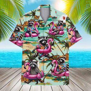 Tropical Raccoon Flamingo Hawaiian Shirt Tropical Raccoon Flamingo Hawaiian Shirt