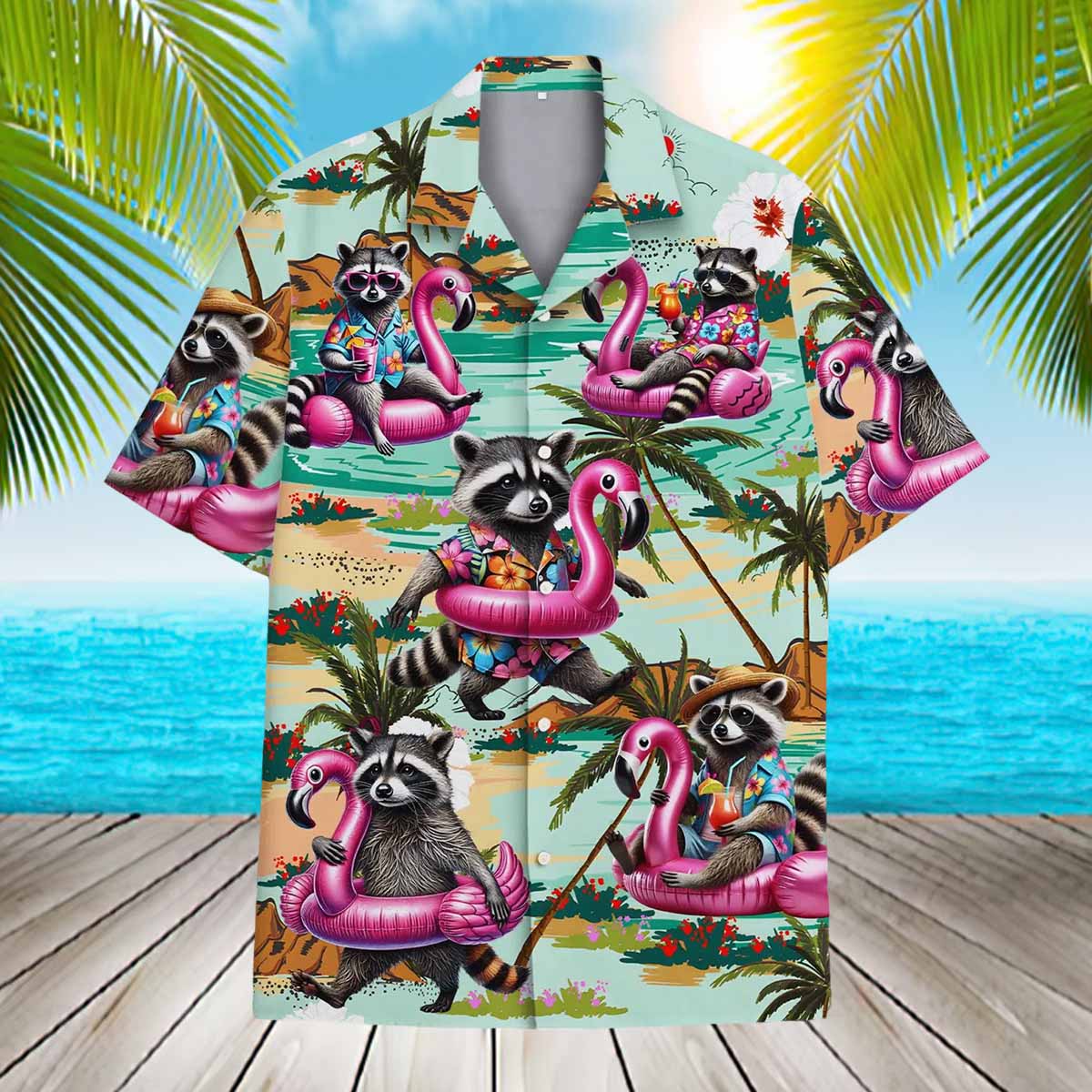 Tropical Raccoon Flamingo Hawaiian Shirt Tropical Raccoon Flamingo Hawaiian Shirt