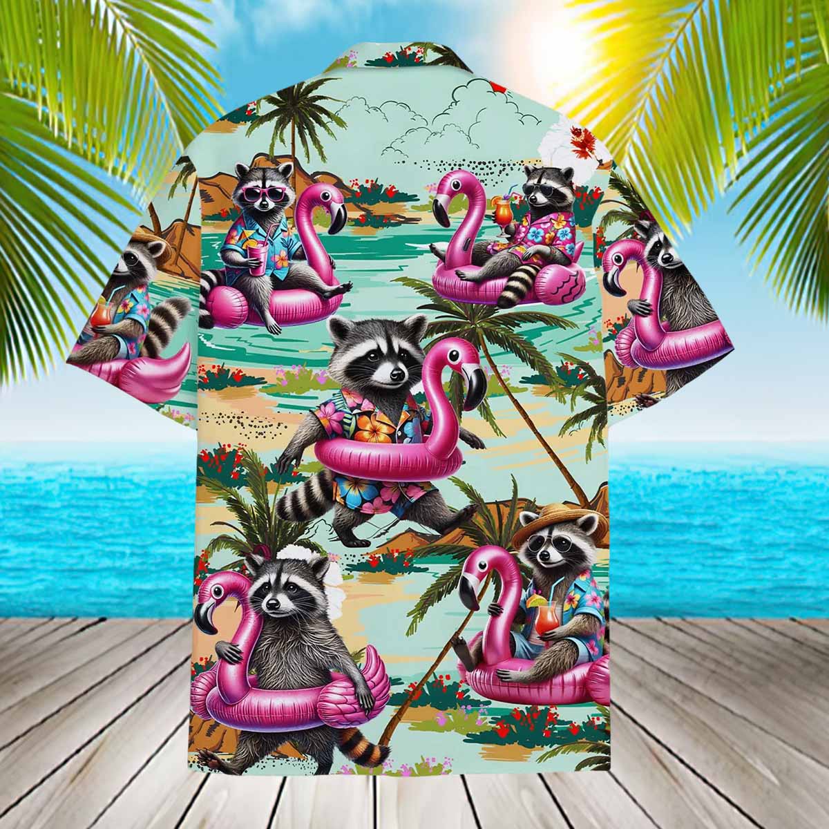 Tropical Raccoon Flamingo Hawaiian Shirt Tropical Raccoon Flamingo Hawaiian Shirt